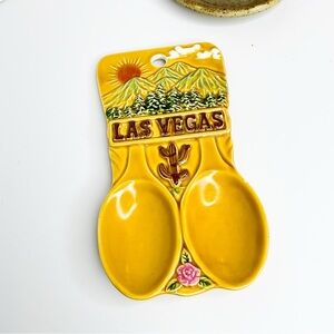 VINTAGE 1970s Las Vegas Souvenir Spoon Rest | Butterscotch Yellow